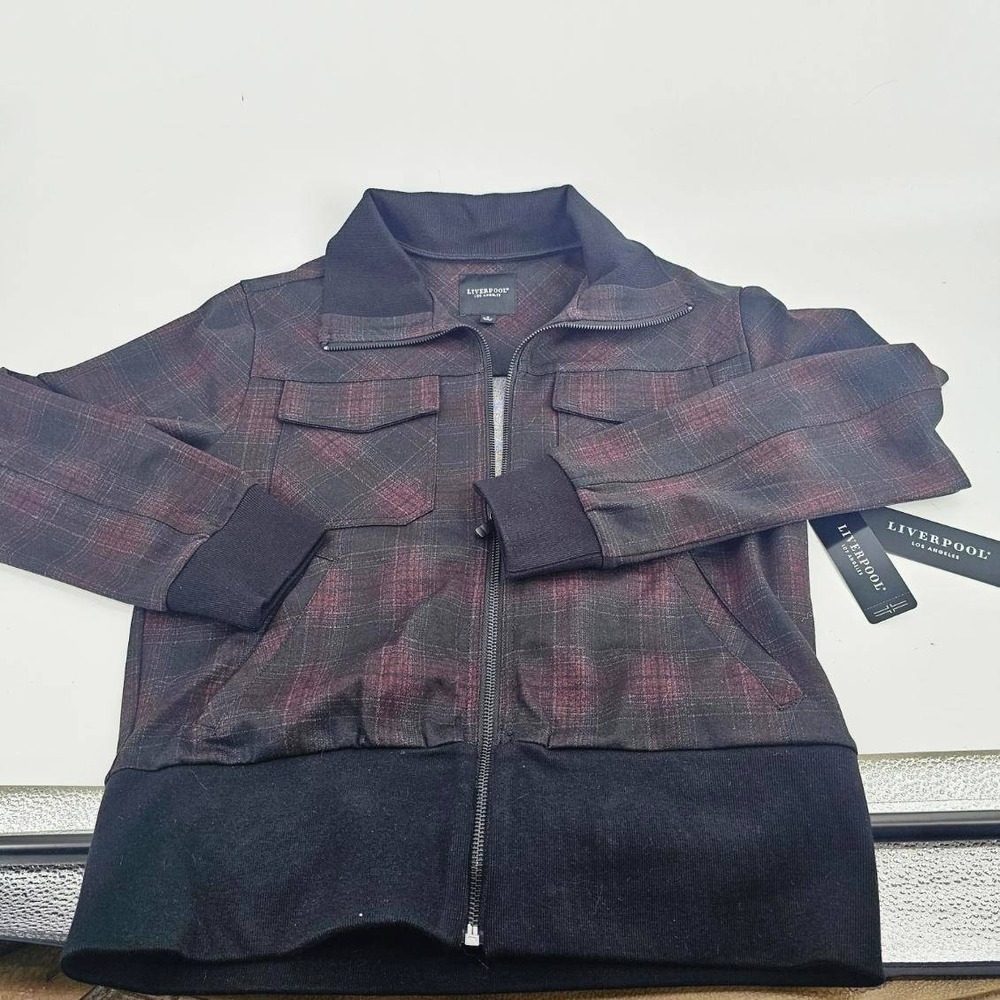 Liverpool Bomber Jacket Womens S Black Red New Plaid Zip Up LM1969TS45